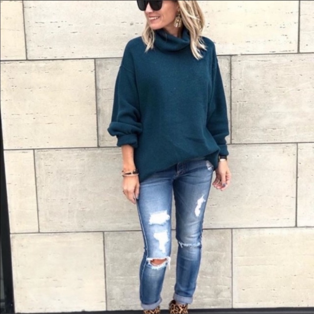 Free People | Ribbed Raw Hem Turtleneck Sweater